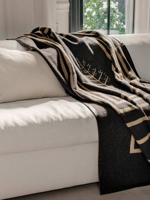 Leather Trim Throw - Malaysian Mahogany